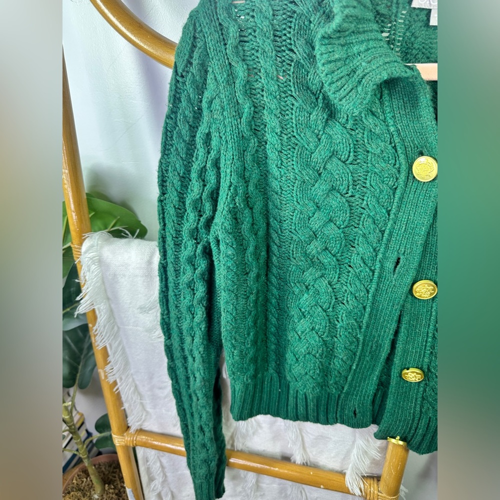 J.Crew Cable-knit Ruffleneck Cardigan Sweater Green sz S - Picture 5 of 8